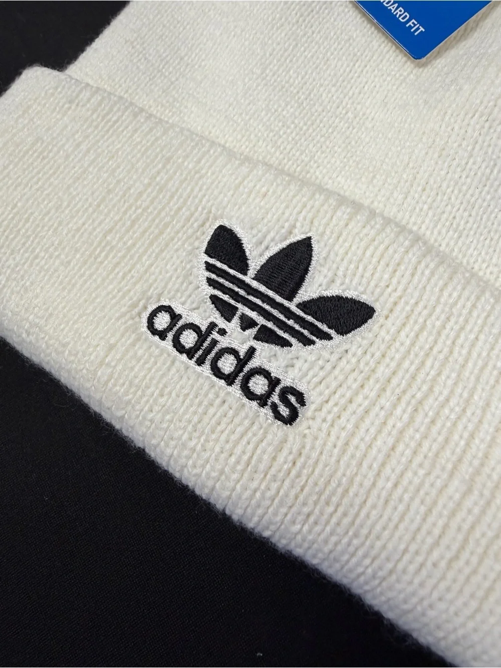 Adidas Trefoil Beanie Embroidered White Black One Size Unisex Knit Hat New W Tag